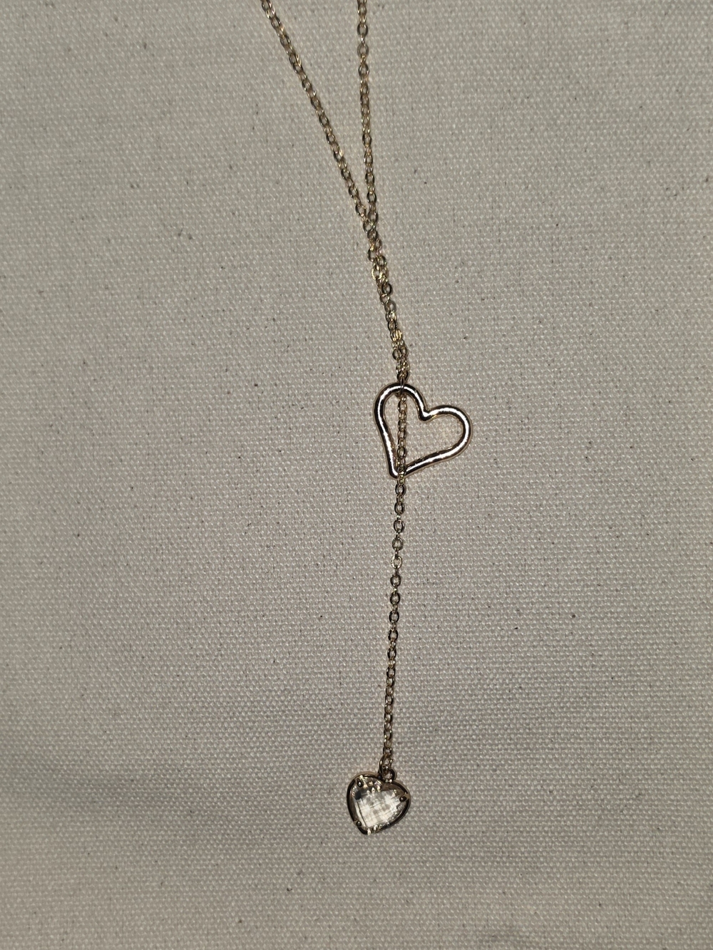 Dainty Gold-toned Y-lariat Necklace w/ Open Heart Centerpiece & Drop Pendant